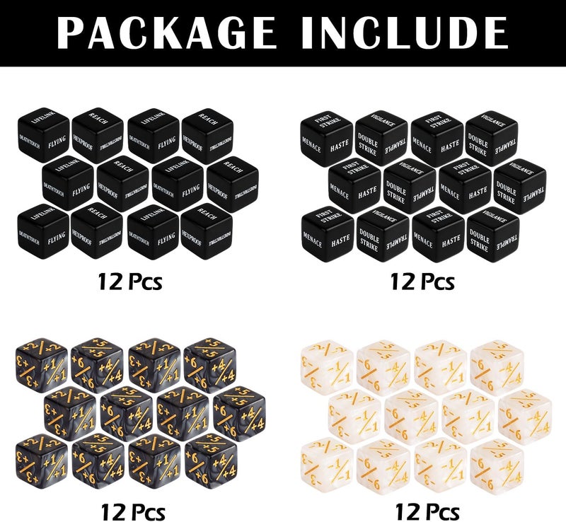 LAMJAM 48 Pieces Abilities Keywords Counter Dice Black MTG Dice Counters Bulk Creature Stats Buff Tokens Dice Set for Magic The Gathering, MTG, TCG, Card Games Accessories - Image 2